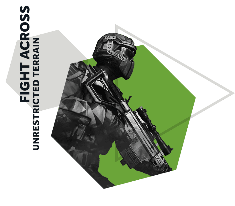 Project Argo futuristic soldier in full tactical gear with a full-face helmet and a rifle